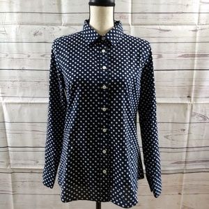 J.Crew Navy and White Polka Dot Top